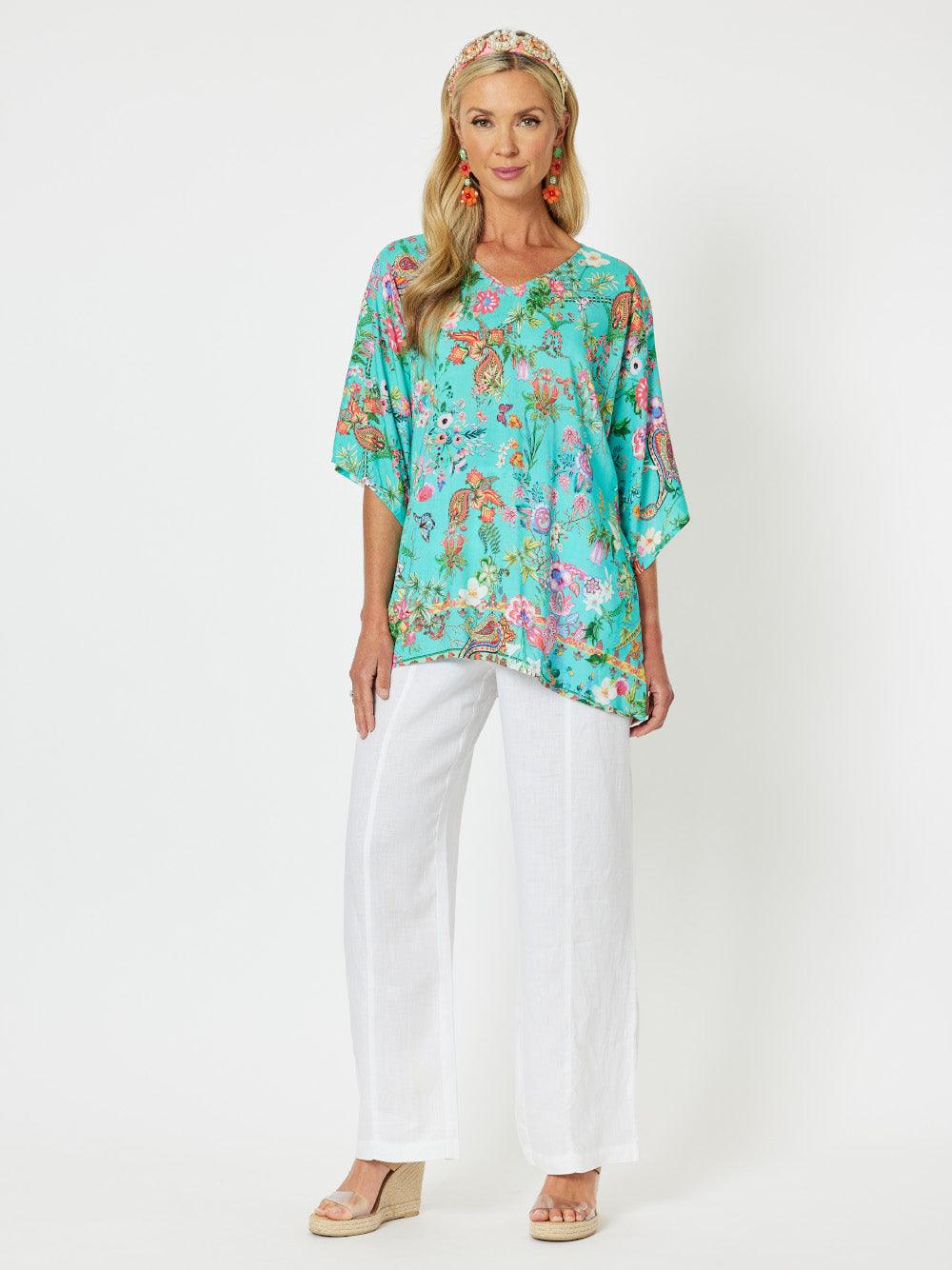 Athens Print V-Neck Short Sleeve Top - Multi
