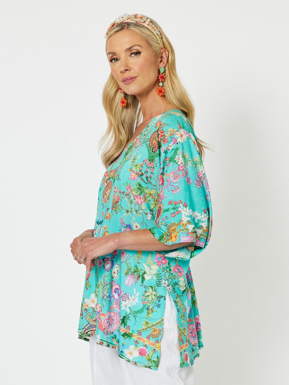 Athens Print V-Neck Short Sleeve Top - Multi