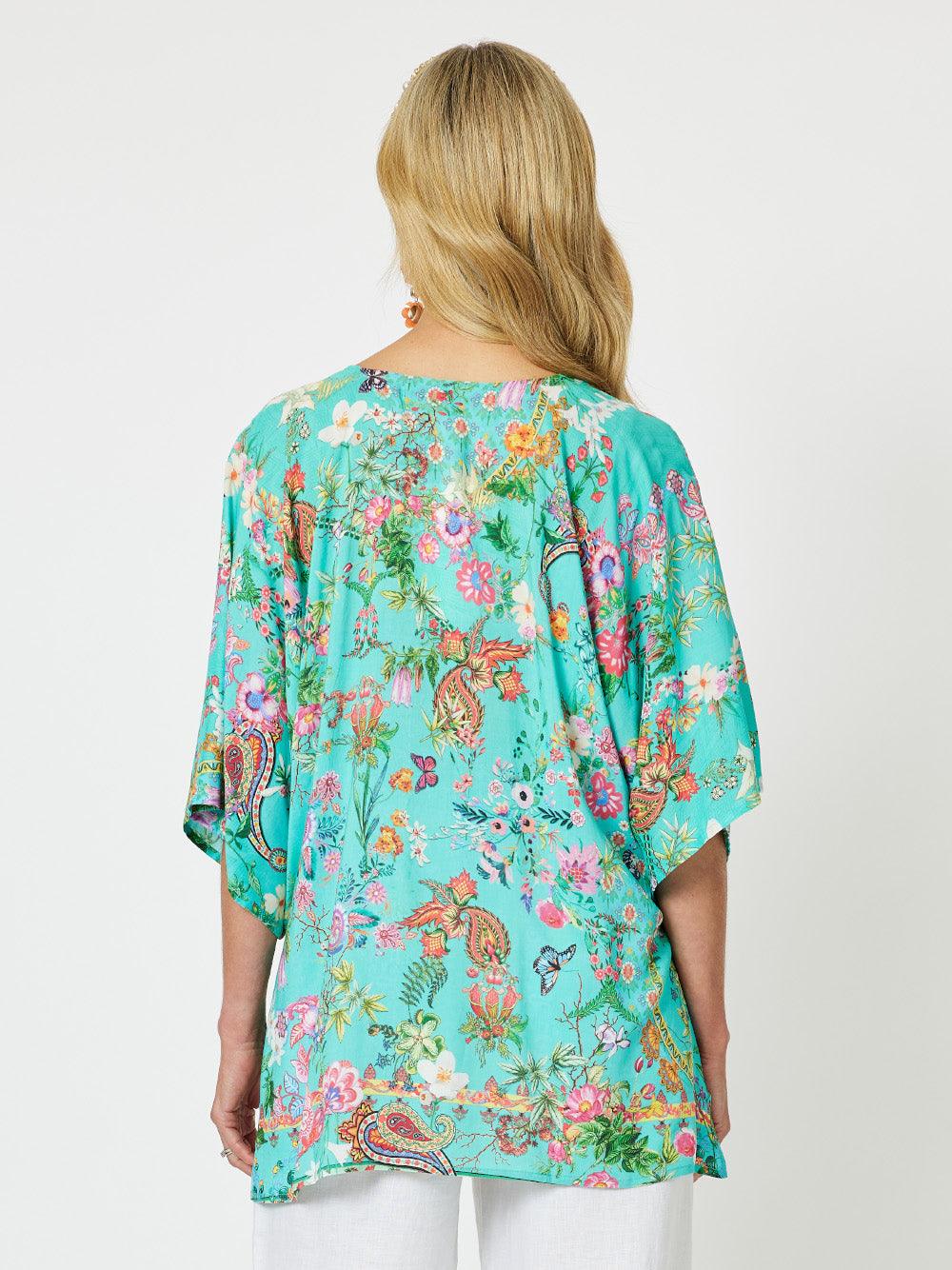 Athens Print V-Neck Short Sleeve Top - Multi
