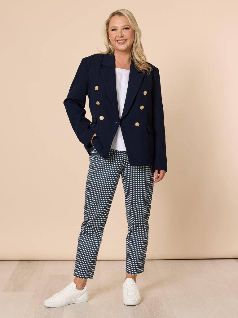 Alexis Gingham Print Pant - Navy rc&co