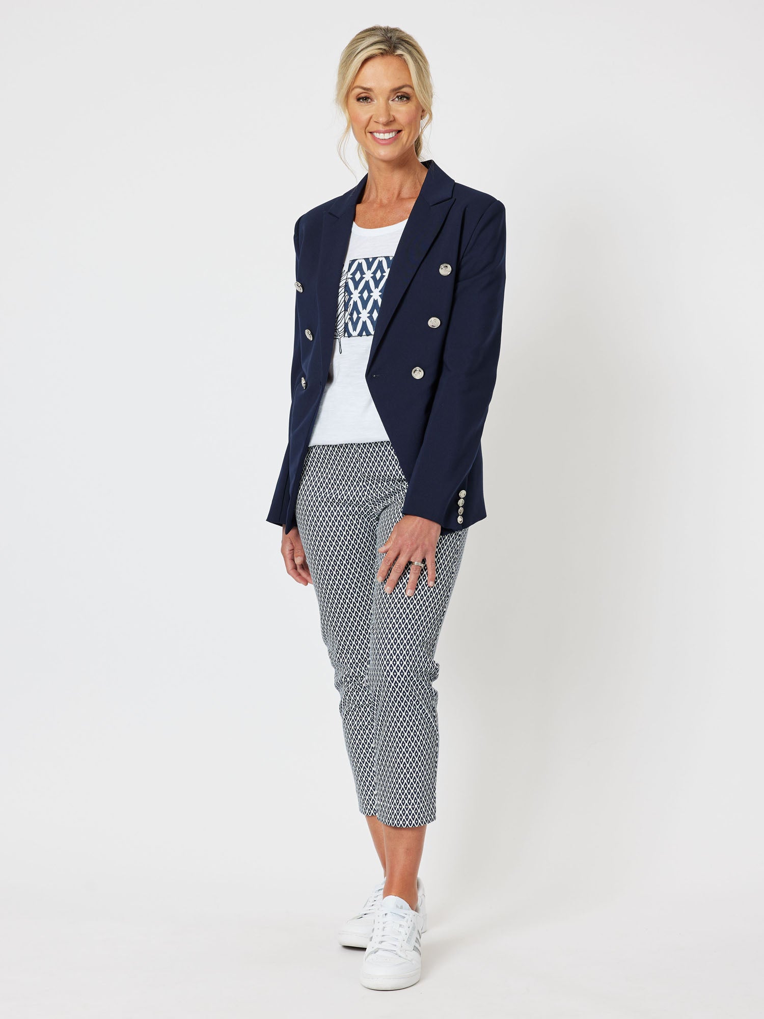 Diamond Print Stretch Pant - Navy