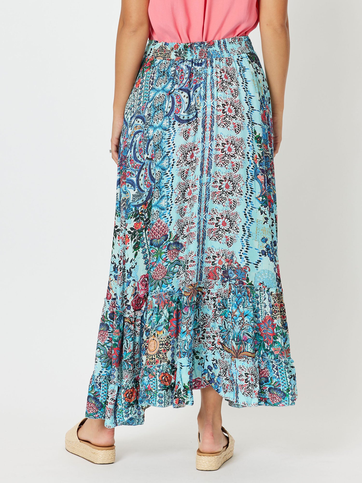 Barrier Reef Tie Waist A-Line Pull On Maxi Skirt - Blue