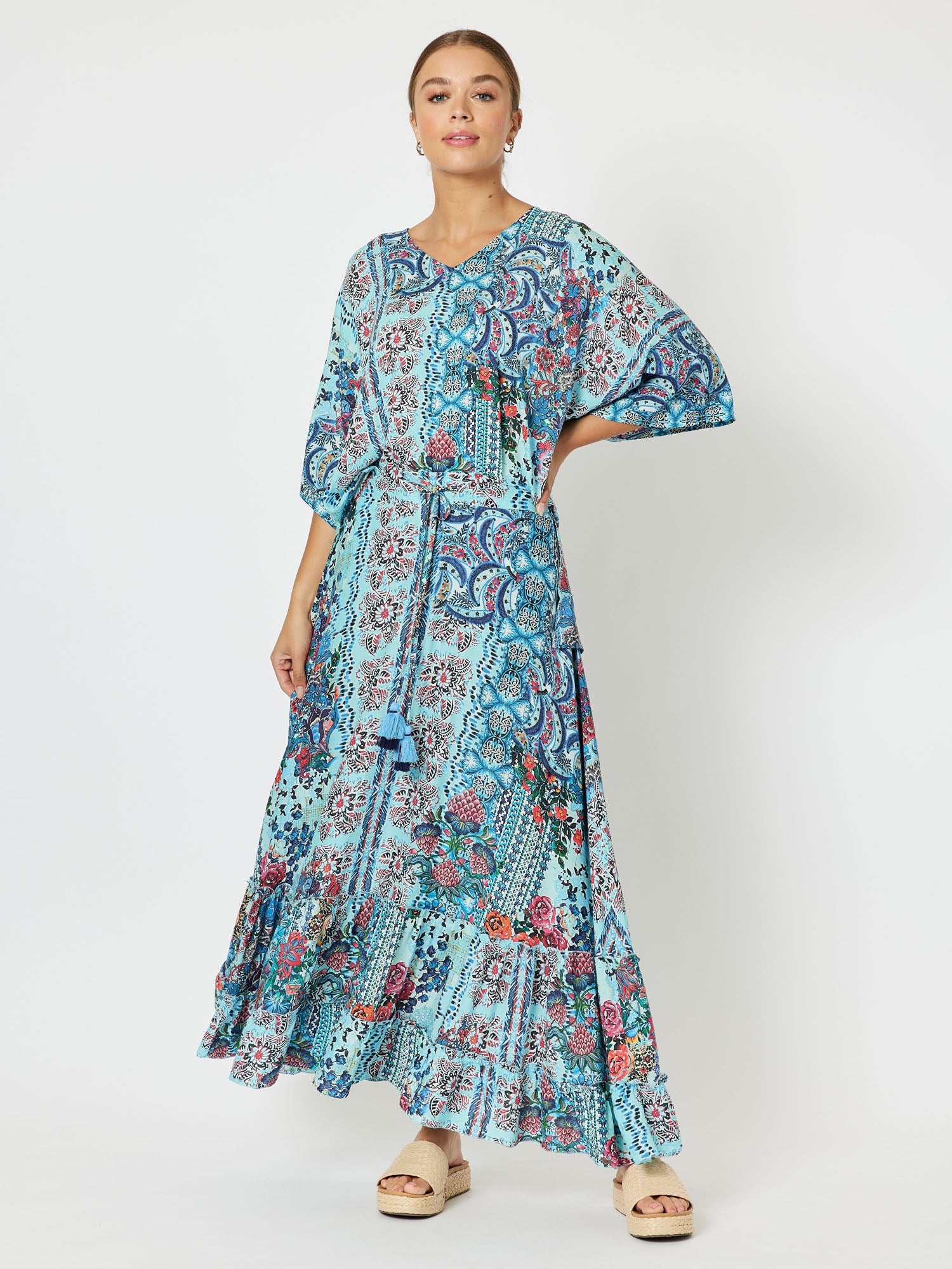 Barrier Reef Tie Waist A-Line Pull On Maxi Skirt - Blue