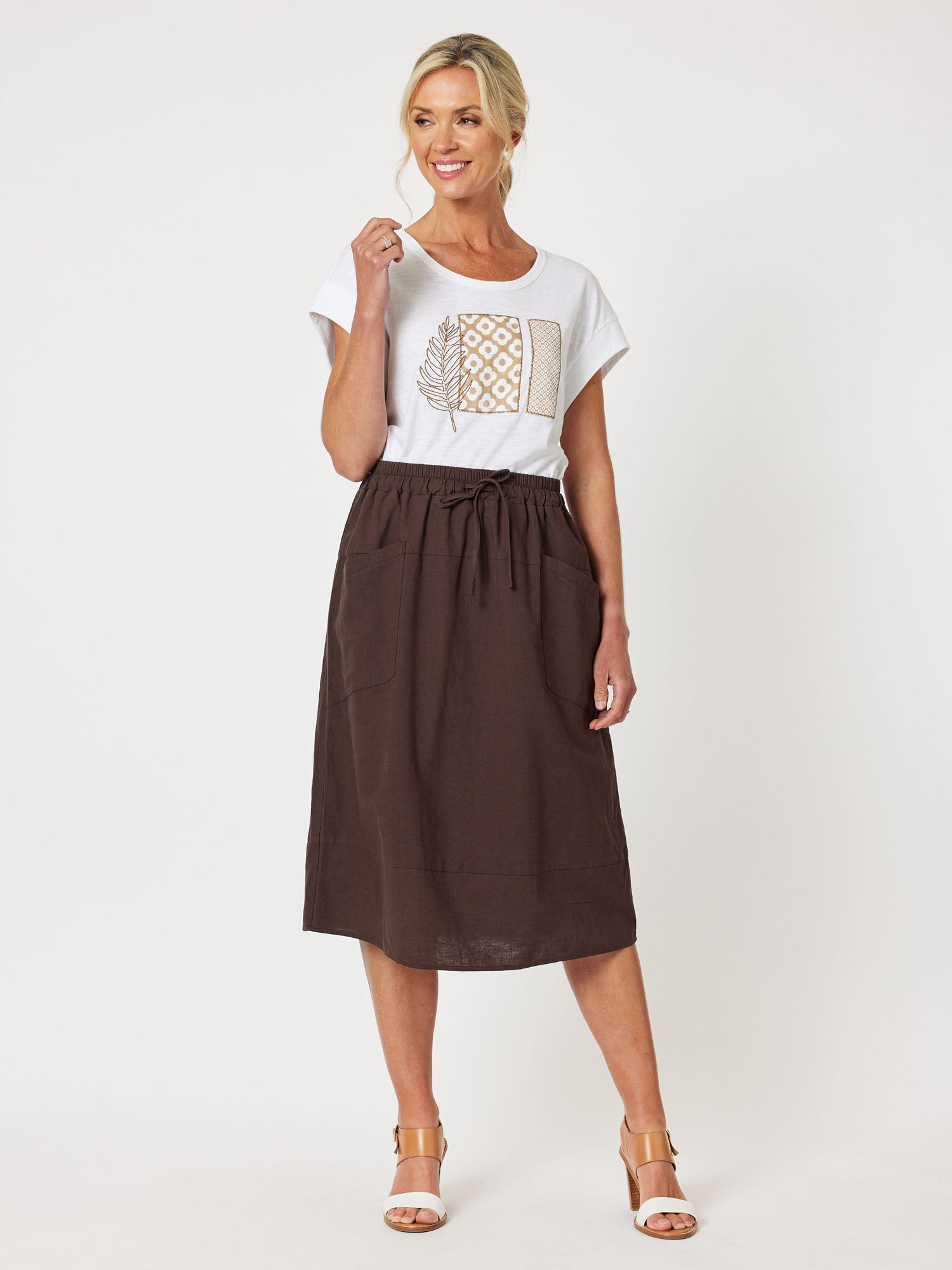 Applique Cotton Short Sleeve T-Shirt - White/Natural