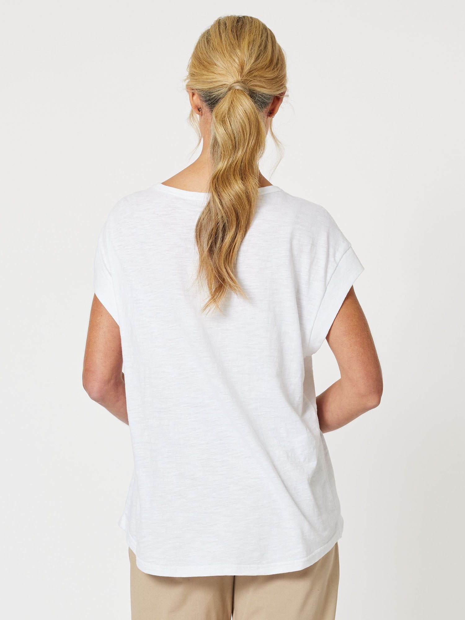 Applique Cotton Short Sleeve T-Shirt - White/Natural