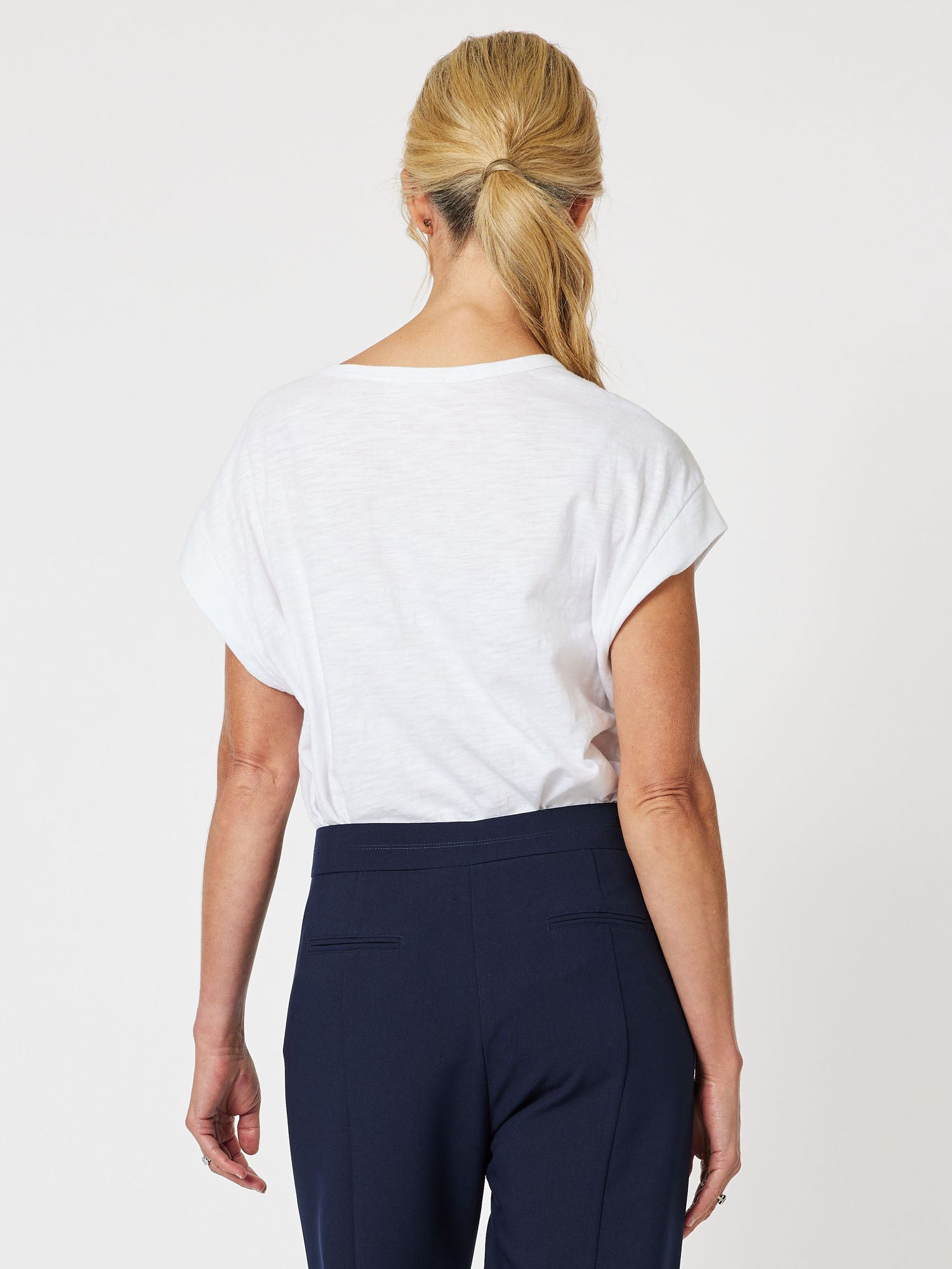 Applique Scoop Neck Short Sleeve T-Shirt - White/Navy