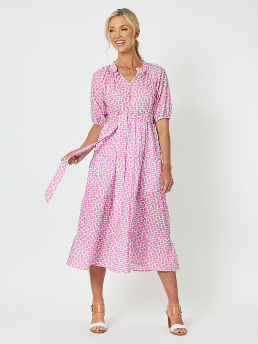 Posie Print Midi Dress - Pink
