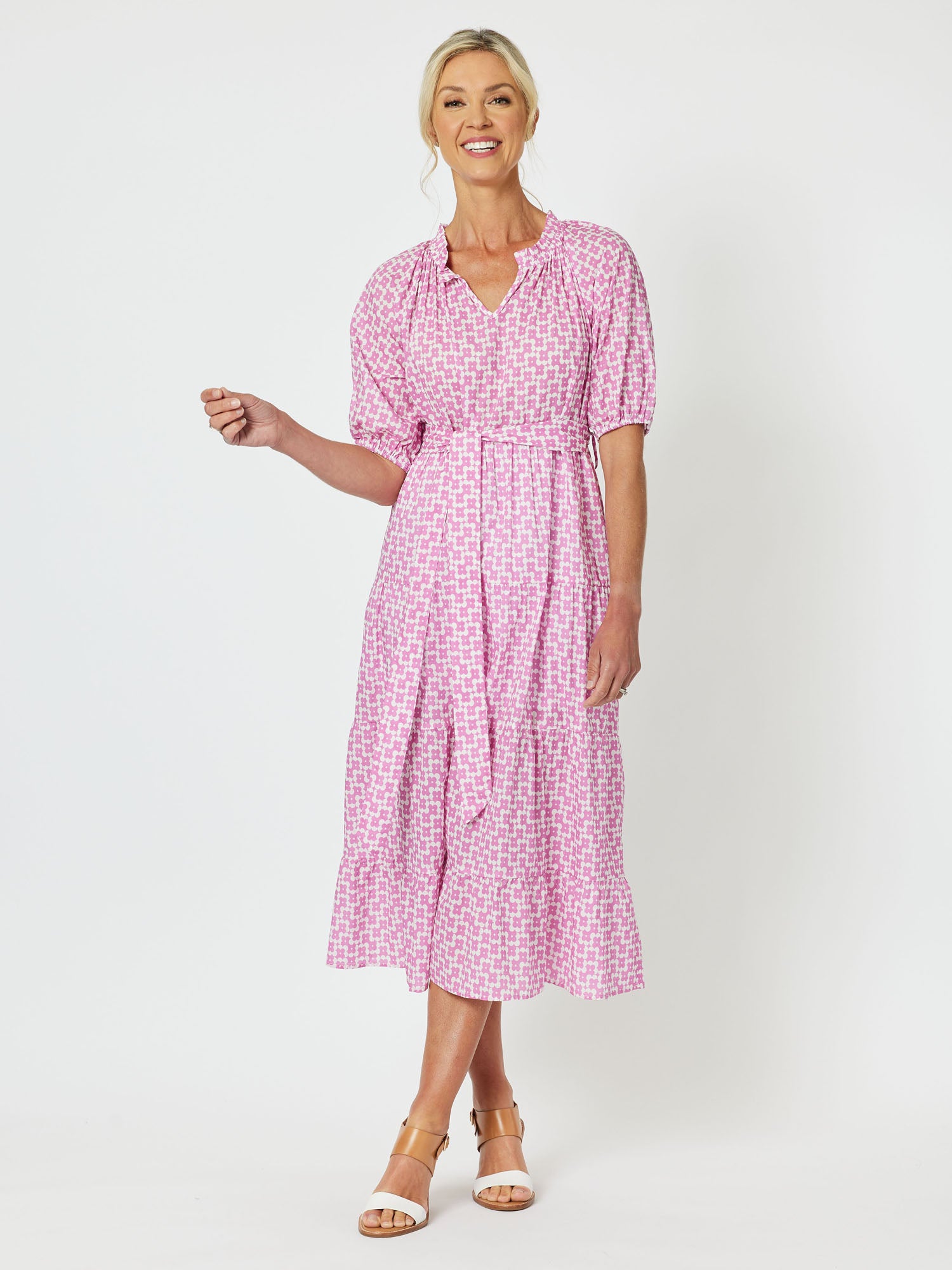 Posie Print Midi Dress - Pink