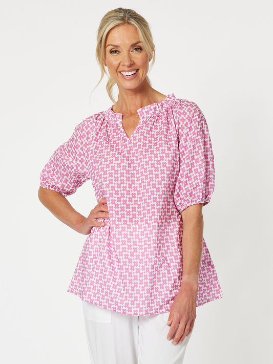 Posie Print Cotton Top - Pink