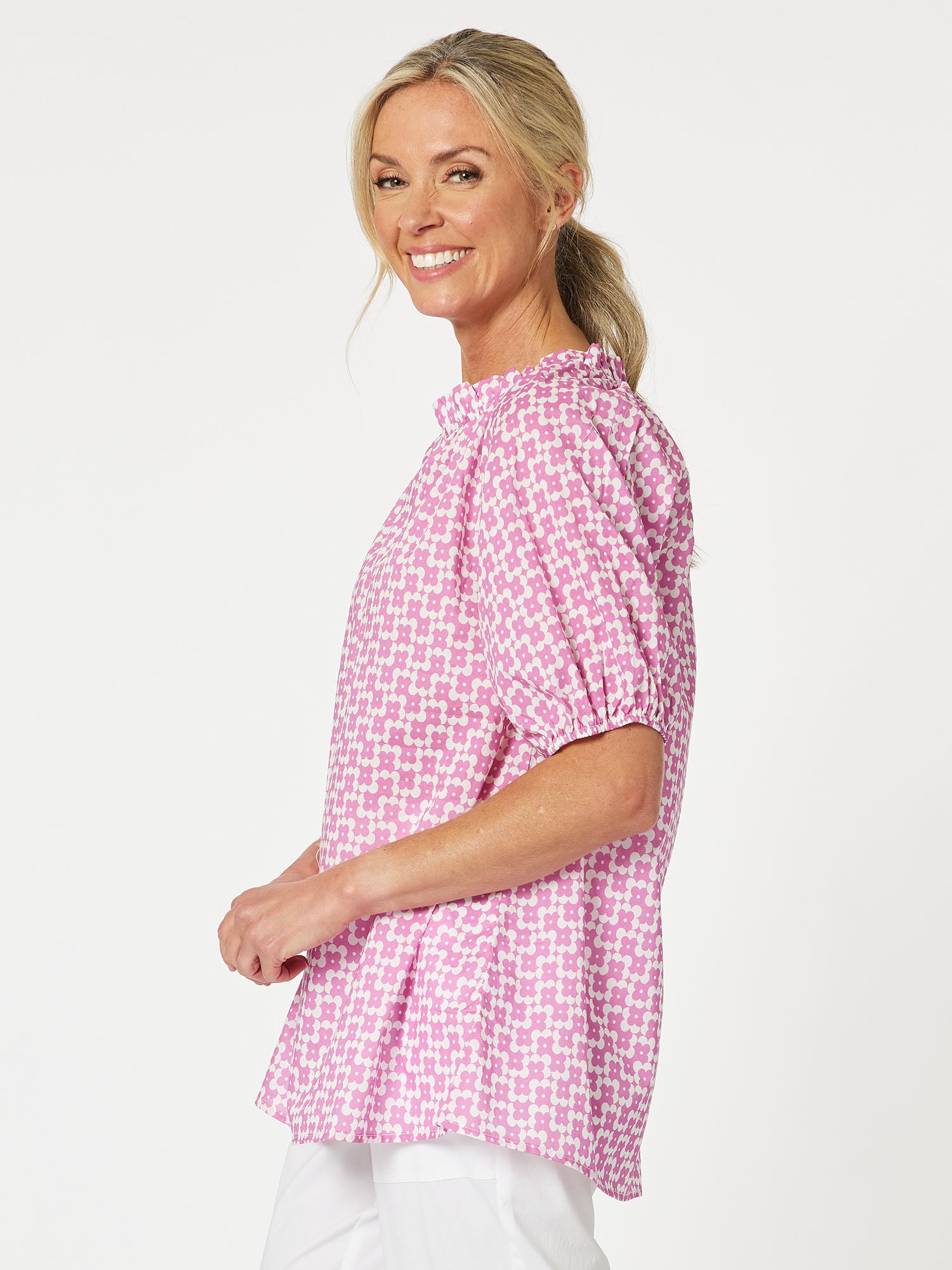 Posie Print Cotton Top - Pink