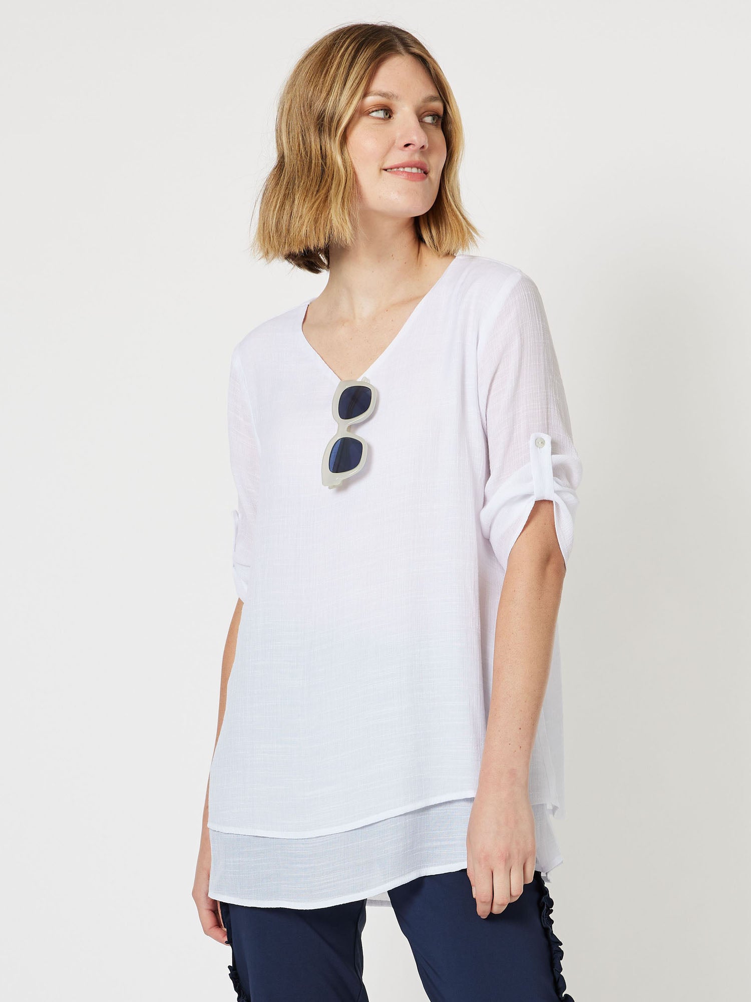 Atlantis V-Neck Layered Top - White