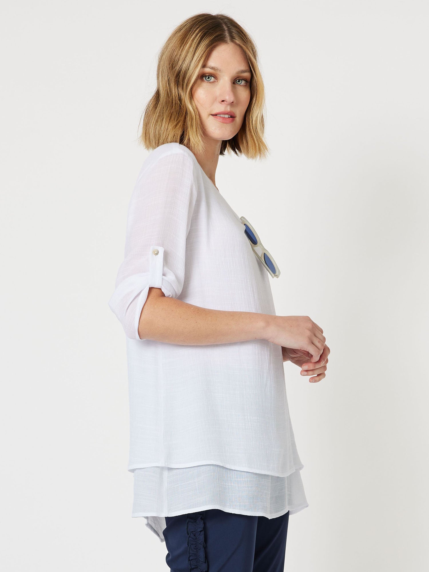 Atlantis V-Neck Layered Top - White