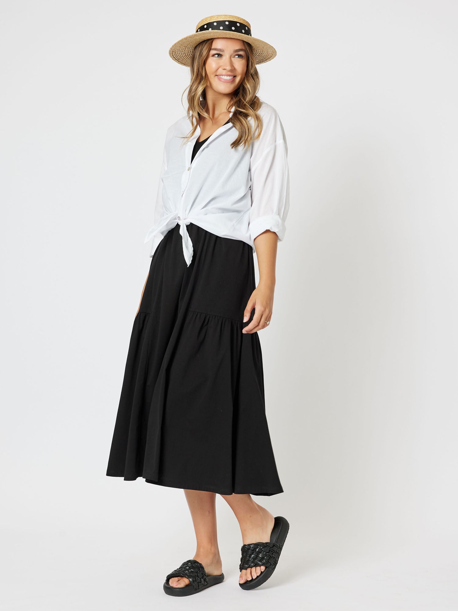 Veuve Jersey Knit Top Vneck Sleeveless Midi Dress - Black