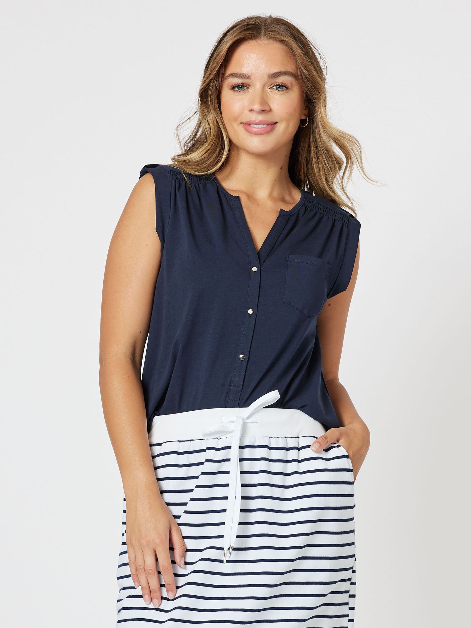 Alison Sleeveless Top - Navy