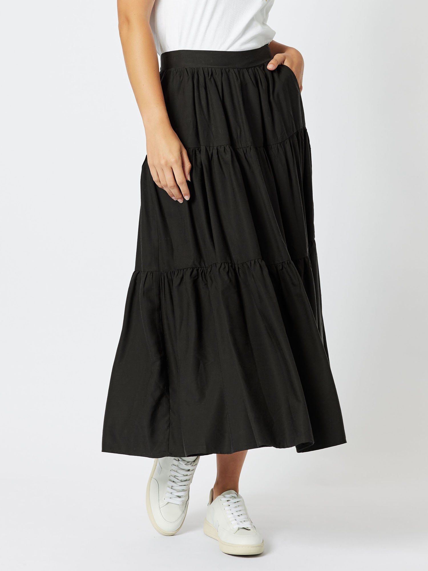 Moet Aline Tiered Ankle Length Skirt - Black