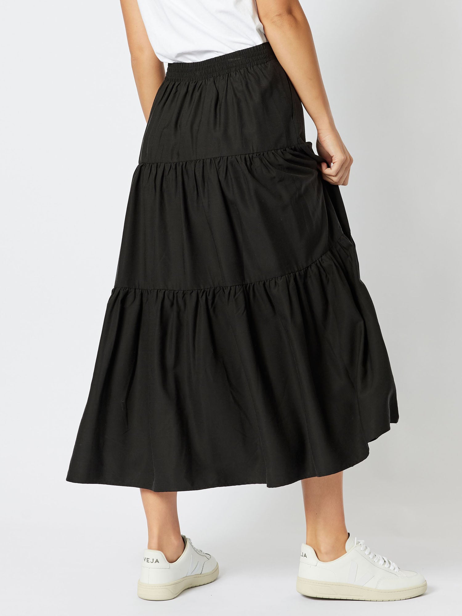 Moet Aline Tiered Ankle Length Skirt - Black
