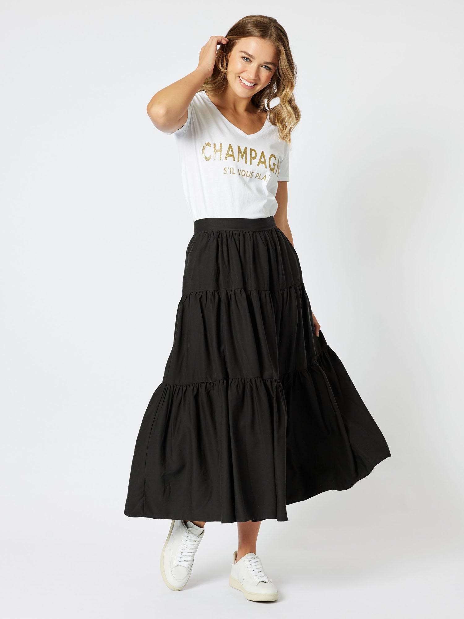 Moet Aline Tiered Ankle Length Skirt - Black