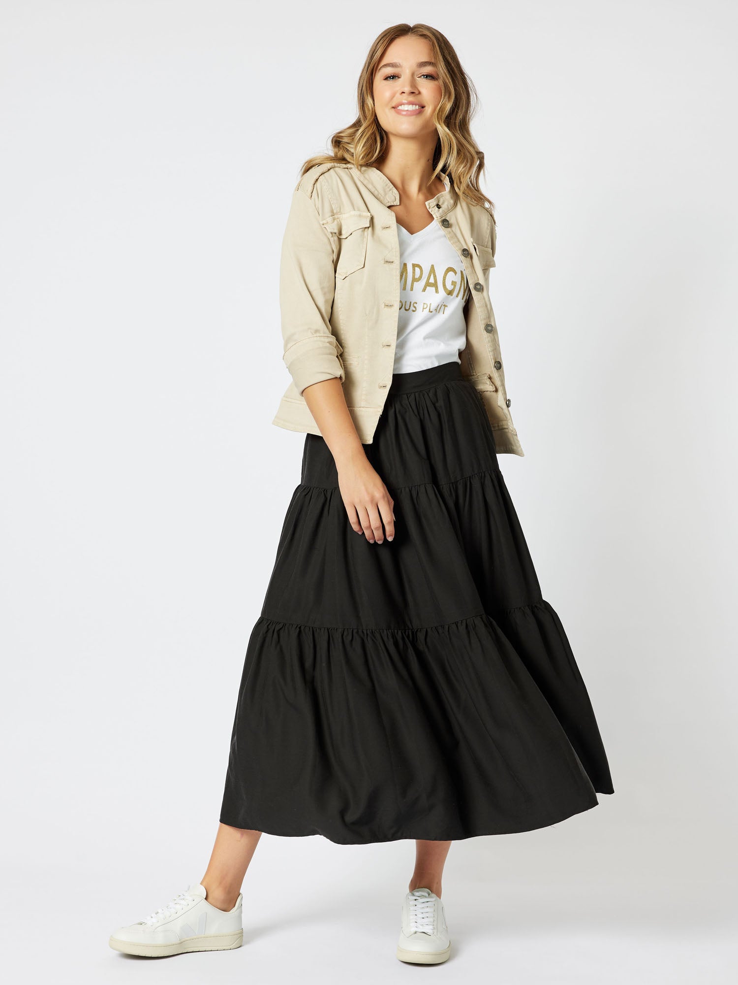 Moet Aline Tiered Ankle Length Skirt - Black