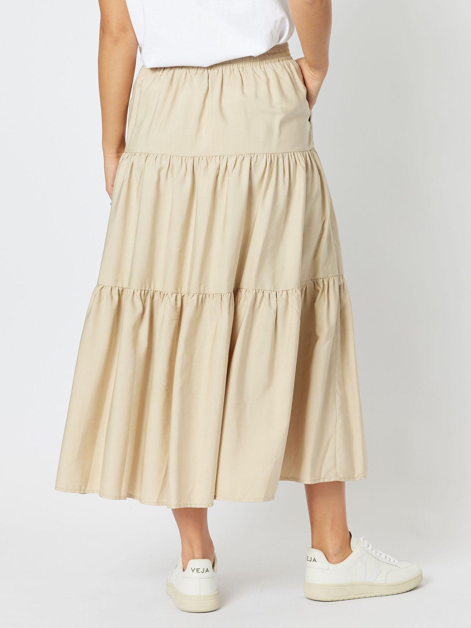 Moet Tiered Aline Pull On Maxi Skirt - Stone