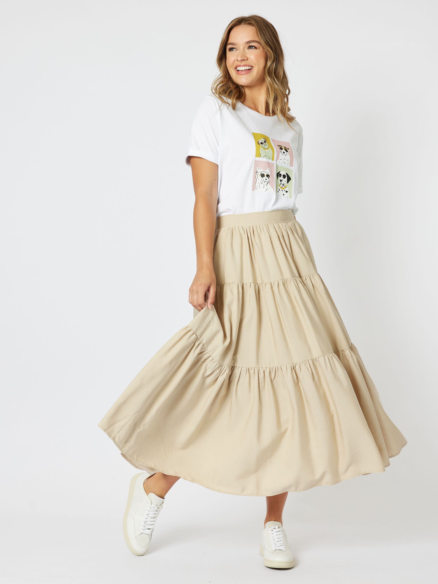 Moet Tiered Aline Pull On Maxi Skirt - Stone