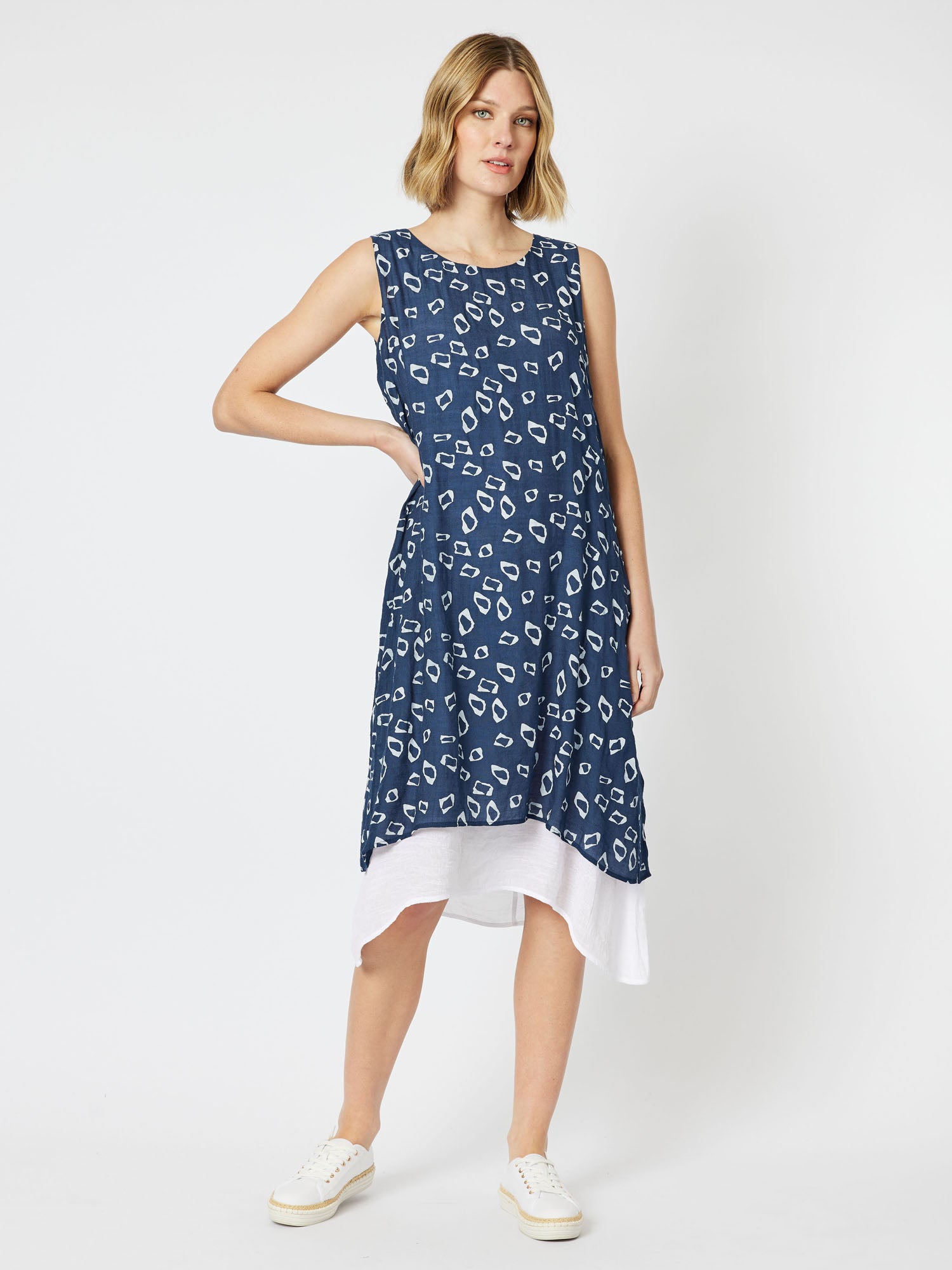 Quartz Print Midi Dress - Navy