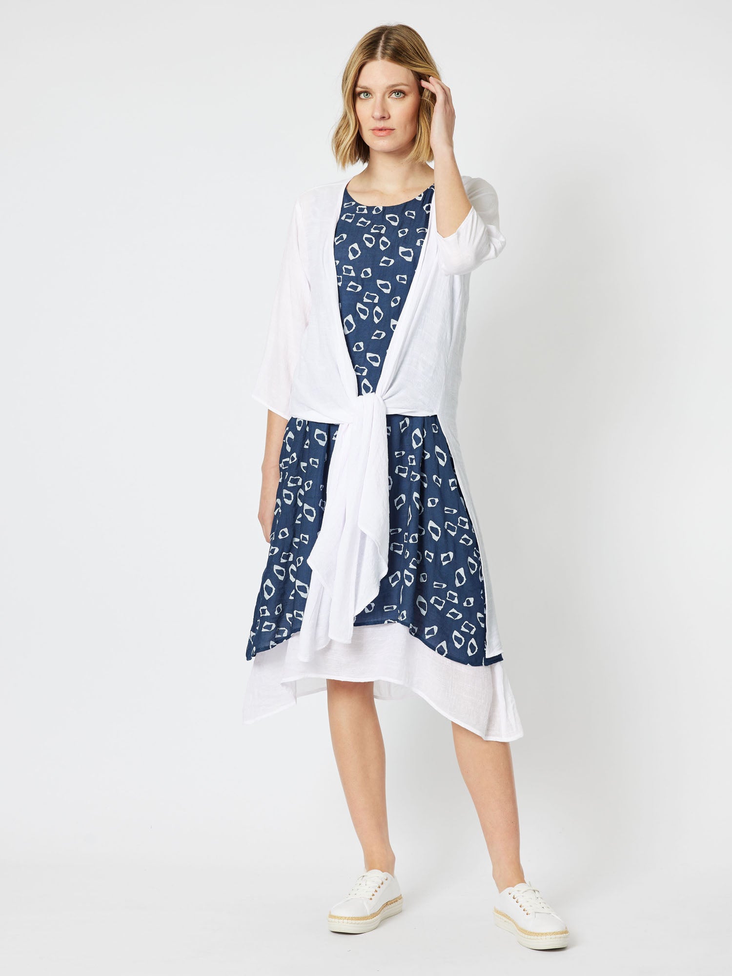 Quartz Print Midi Dress - Navy