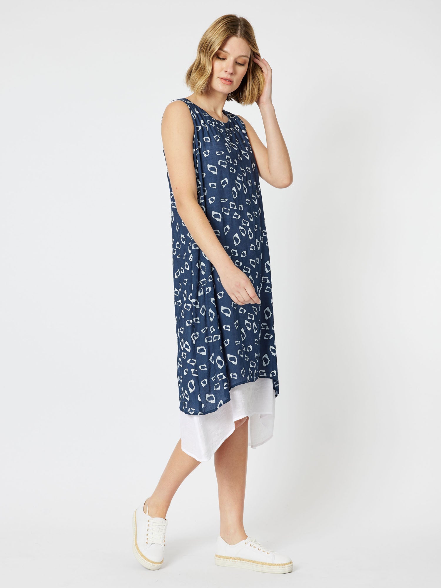 Quartz Print Midi Dress - Navy