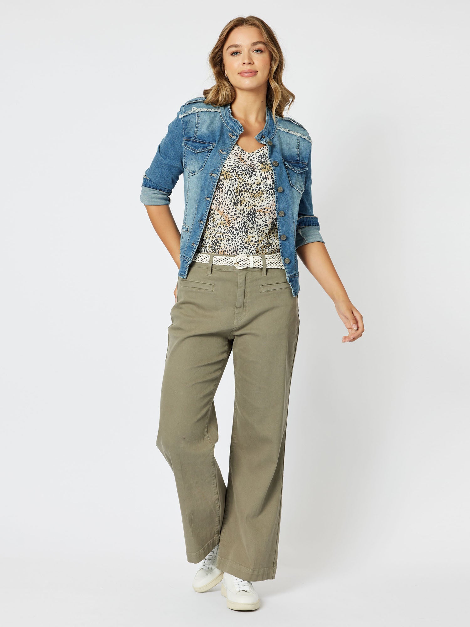 Georgia Wide Leg Stretch Cotton Jean - Khaki