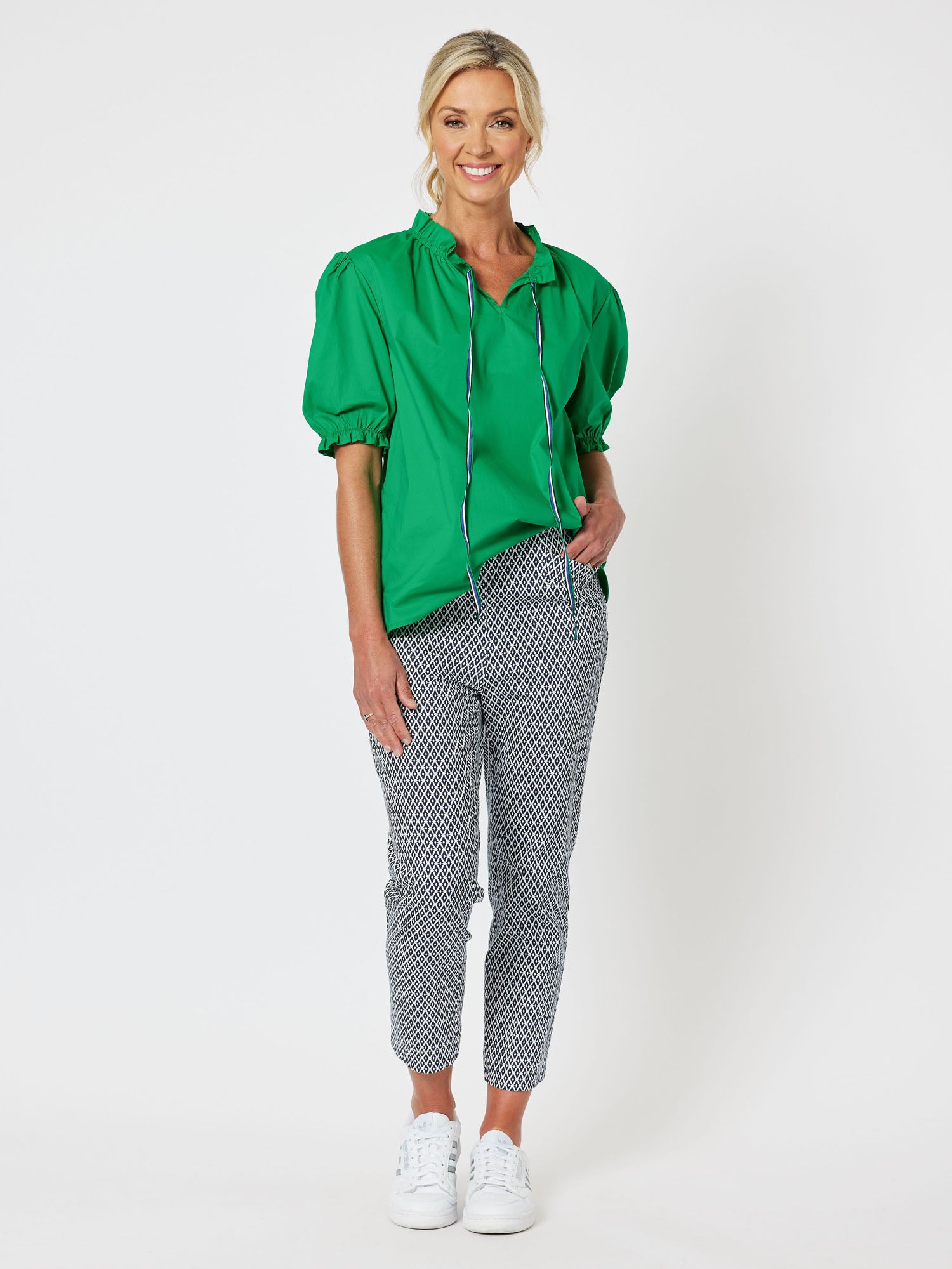 Balmoral Stretch Cotton Short Sleeve Top - Emerald