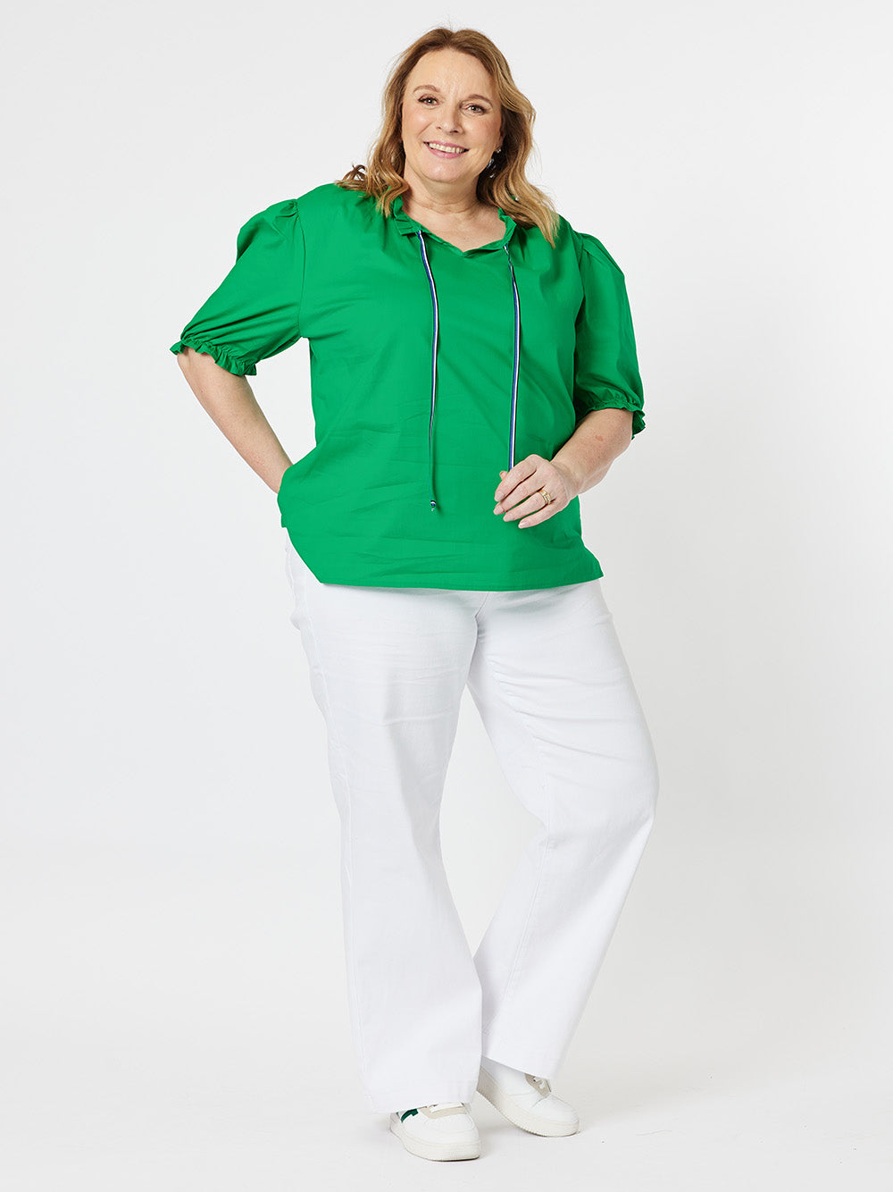 Balmoral Stretch Cotton Short Sleeve Top - Emerald