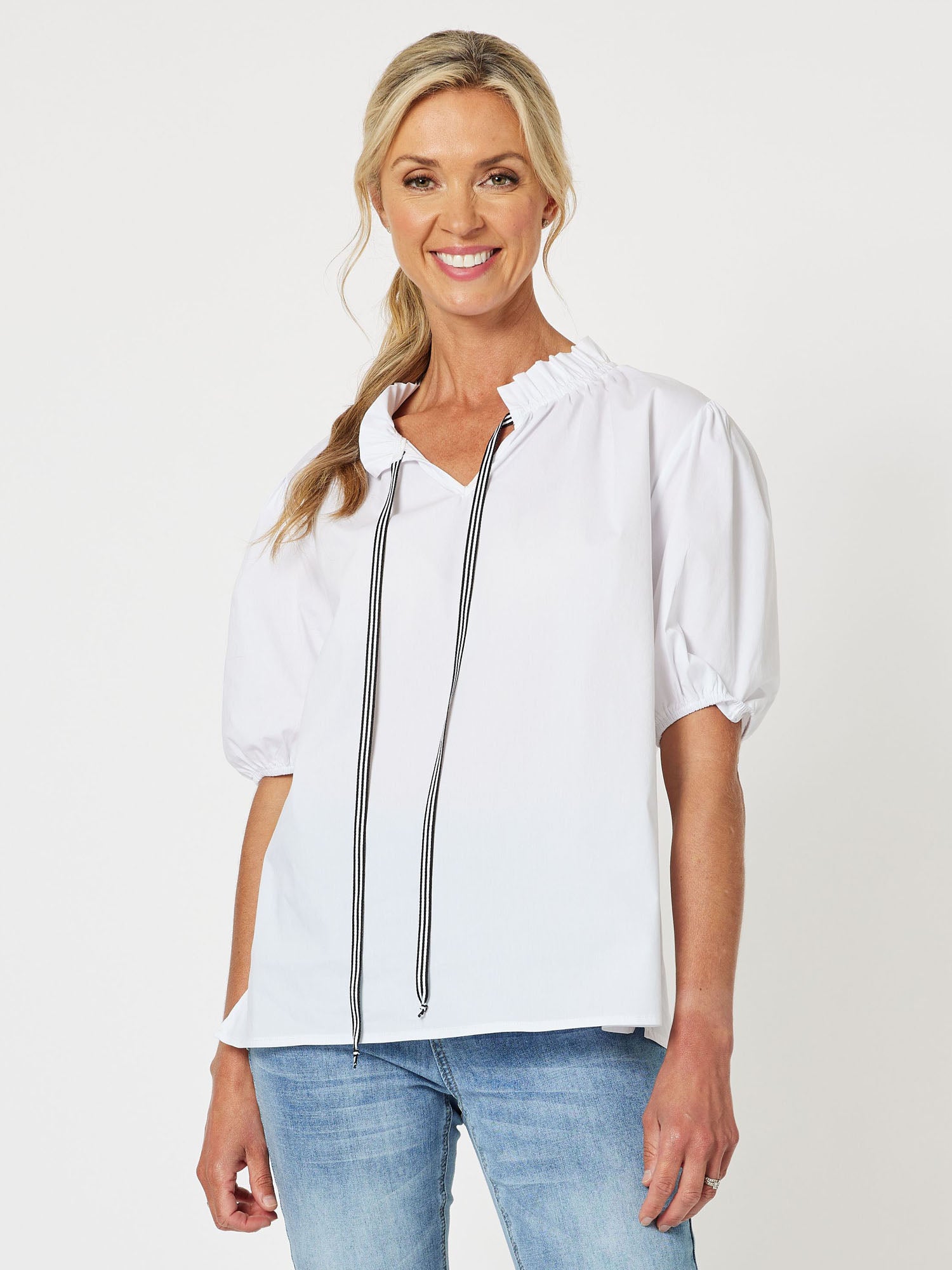 Balmoral Stretch Cotton Short Sleeve Top - White