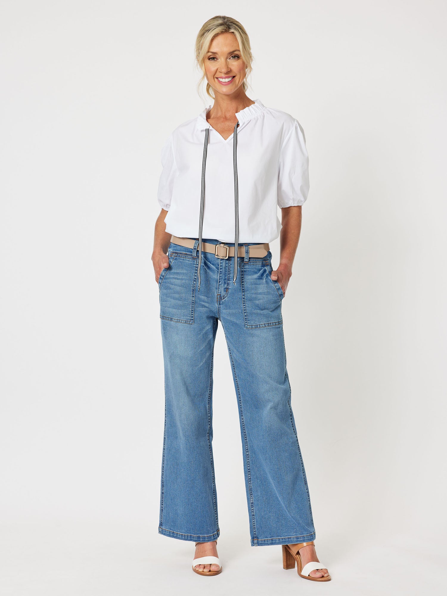 Balmoral Stretch Cotton Short Sleeve Top - White