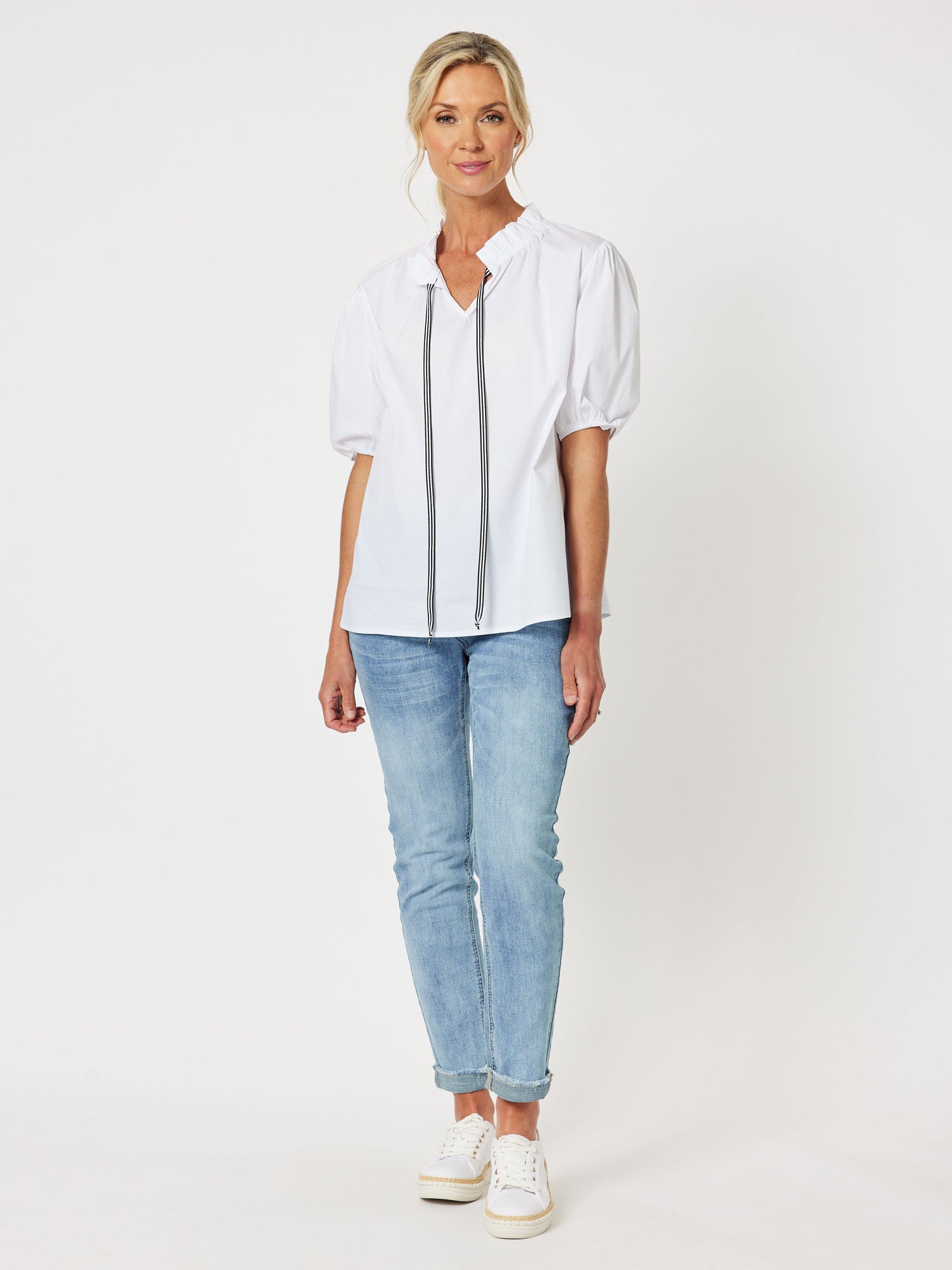 Balmoral Stretch Cotton Short Sleeve Top - White