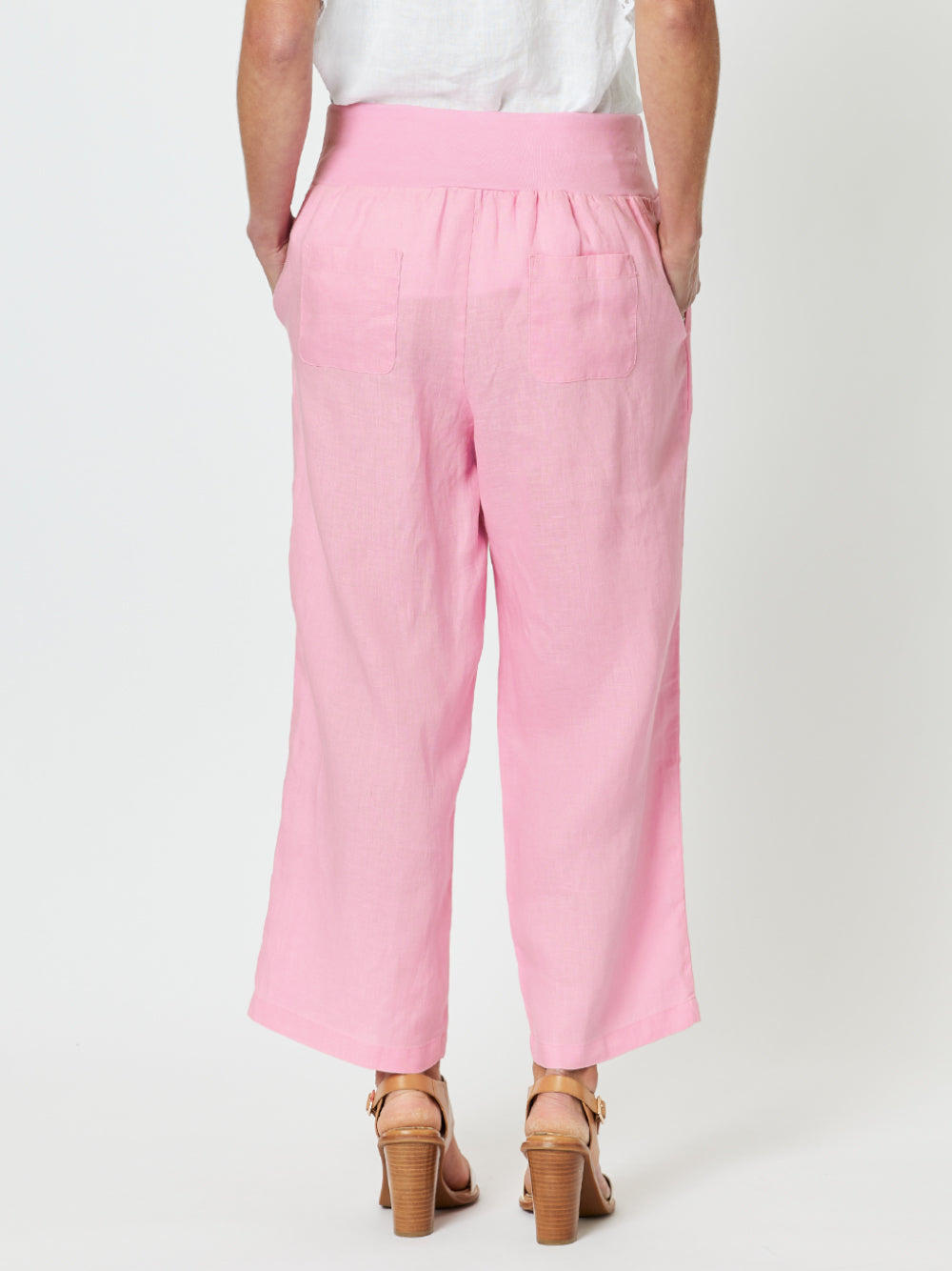 Jersey Waist Linen Wide Leg Pant - Candy