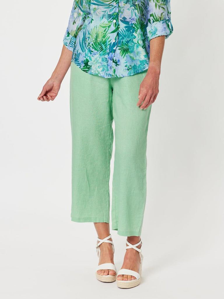 Jersey Waist Linen Wide Leg Pant - Mint