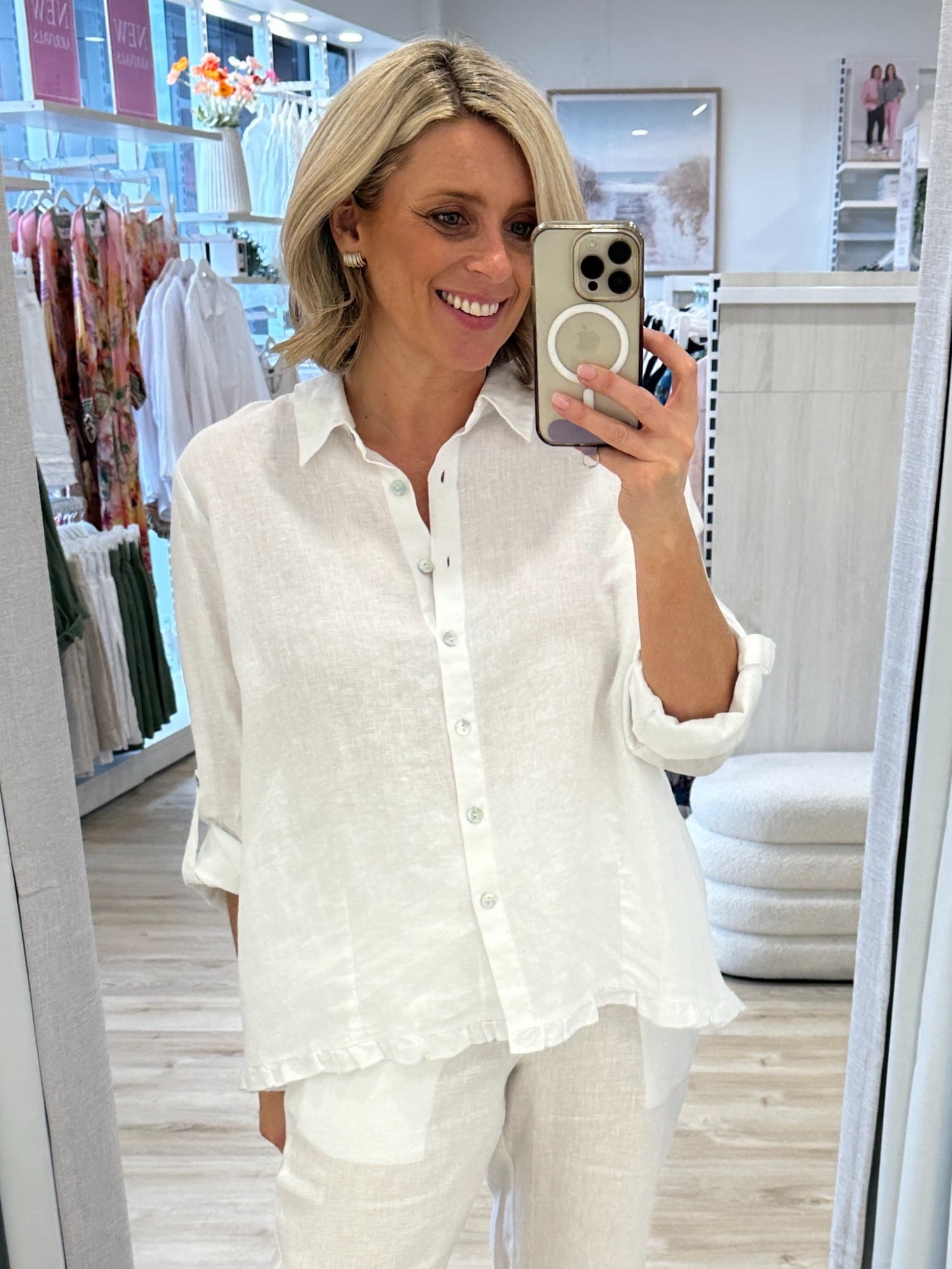 Ruffle Hem Linen Shirt - White – RC & Co