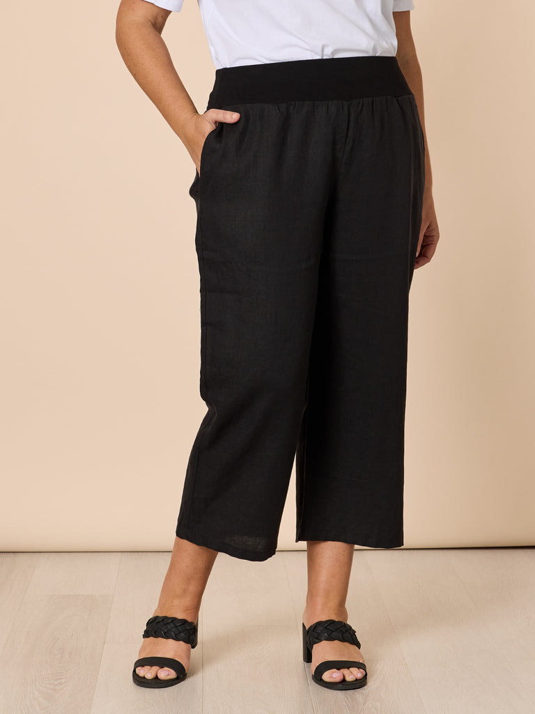 Lara Linen Wide Leg Pant - Black RC&CO