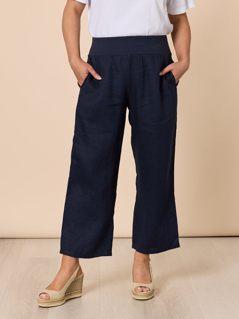 Lara Linen Wide Leg Pant - Navy rc&co
