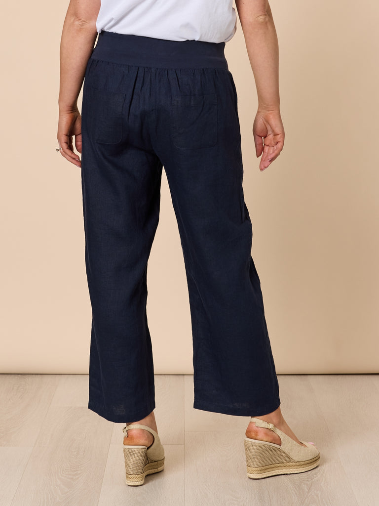 Lara Linen Wide Leg Pant - Navy rc&co