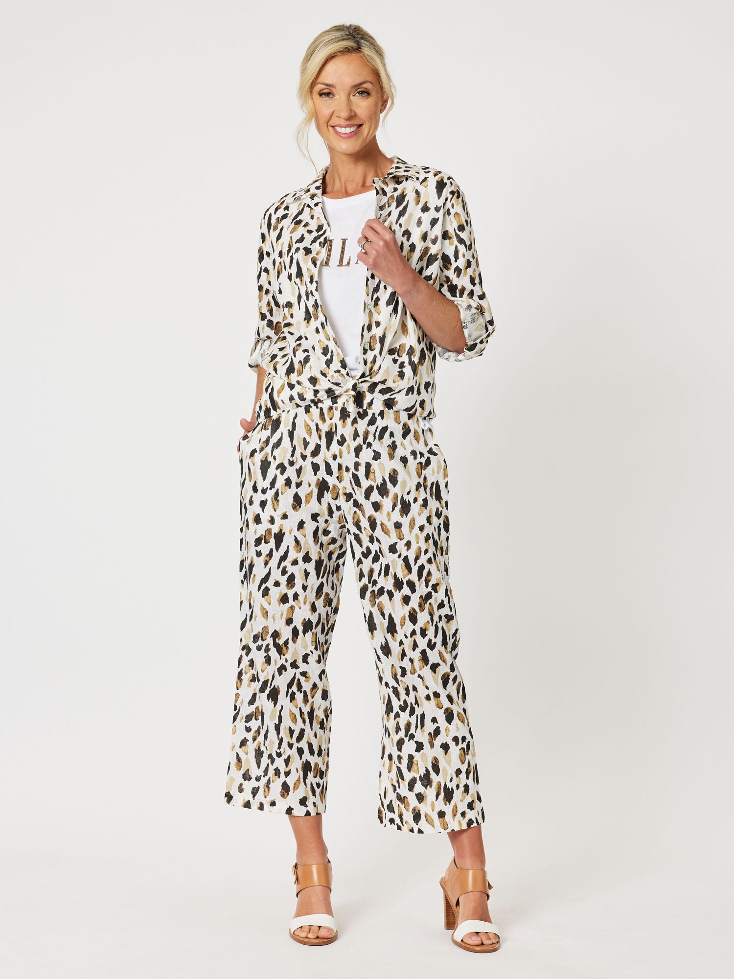 Urban Print Linen Long Sleeve Shirt - Animal