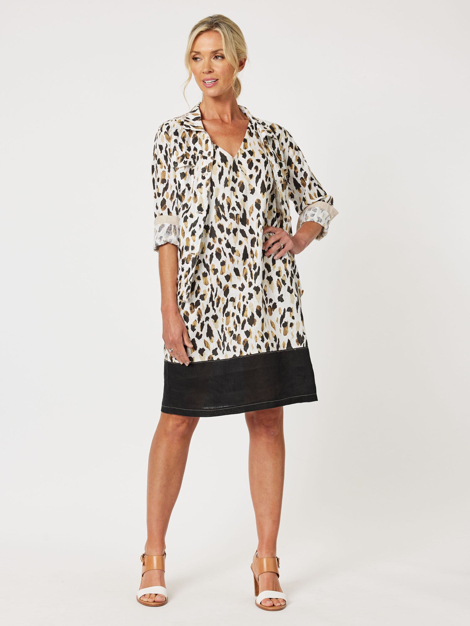 Urban Print Linen Spliced Dress - Animal