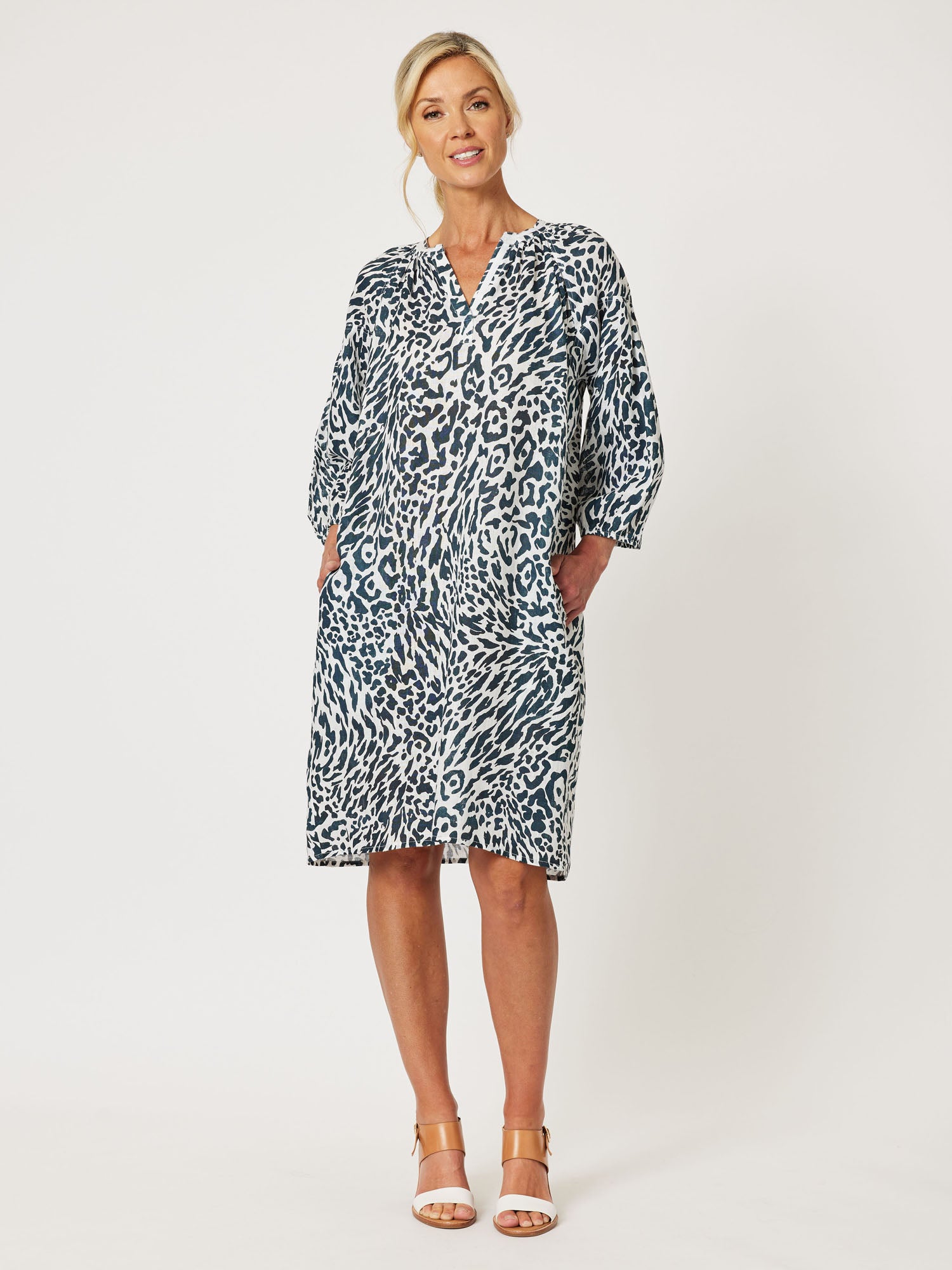 Cape Print Linen Dress - Animal