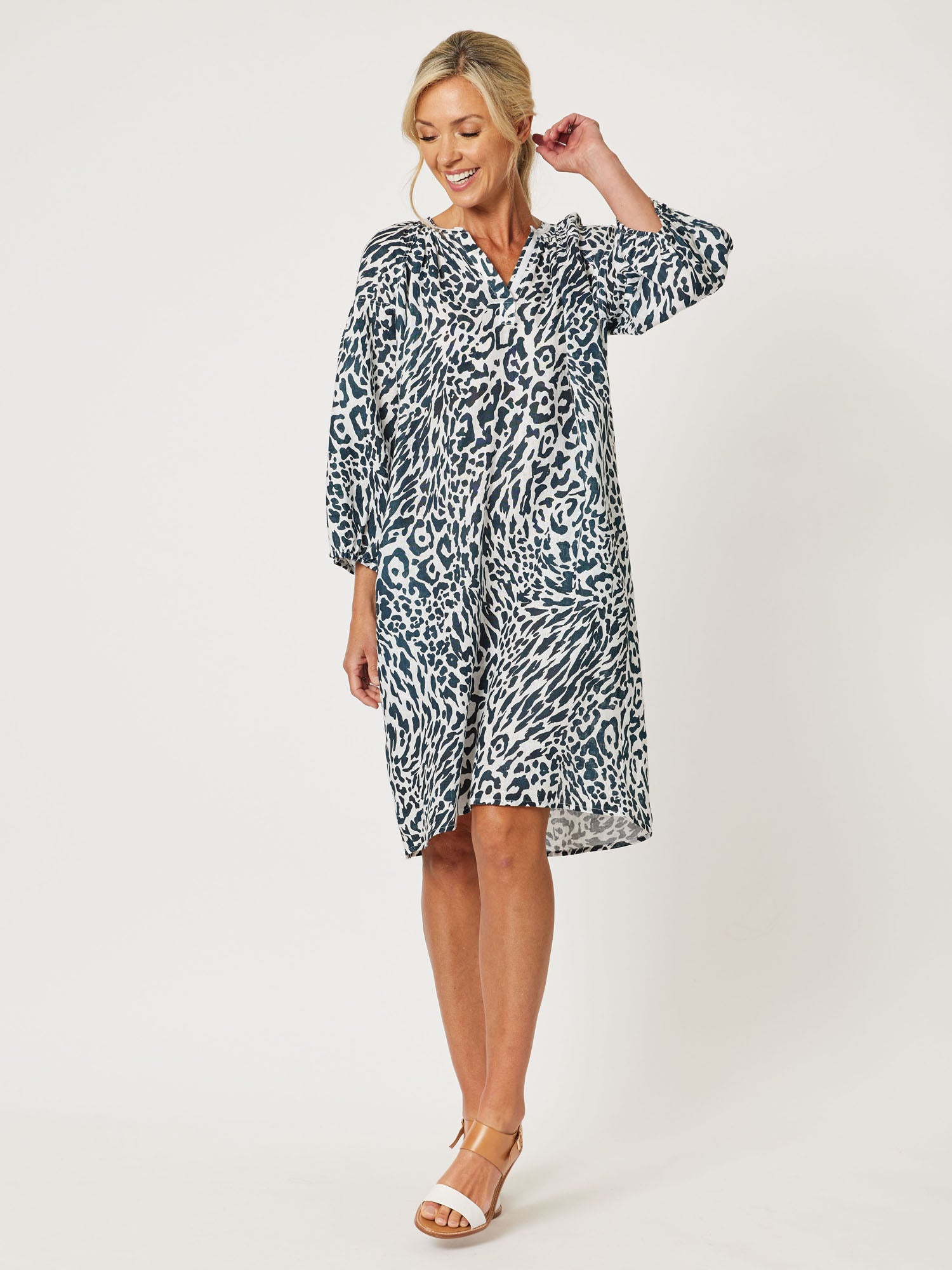 Cape Print Linen Dress - Animal