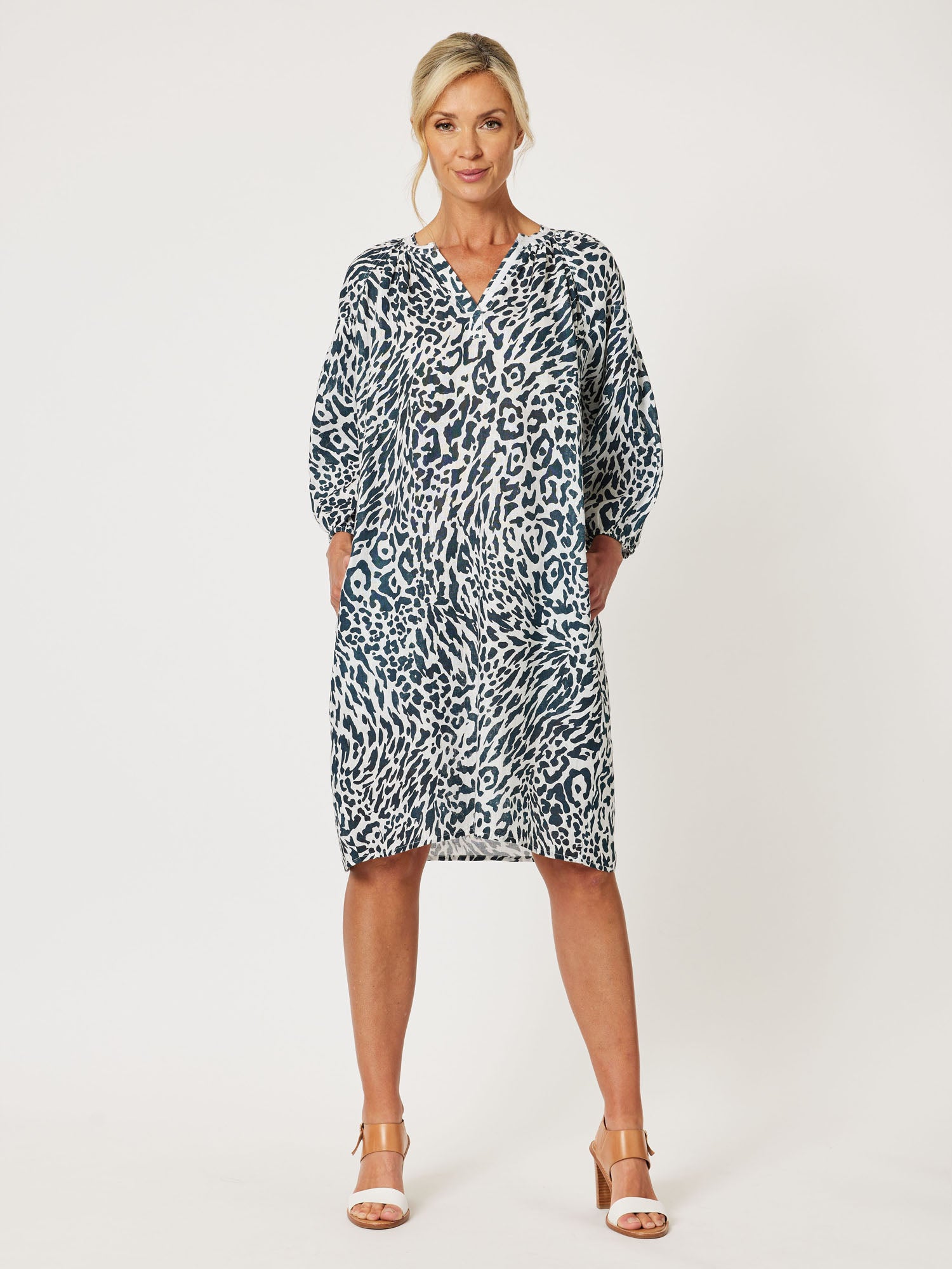Cape Print Linen Dress - Animal