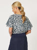 Cape Cod Print Linen Flute Sleeve Top - Animal