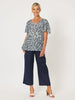 Cape Cod Print Linen Flute Sleeve Top - Animal