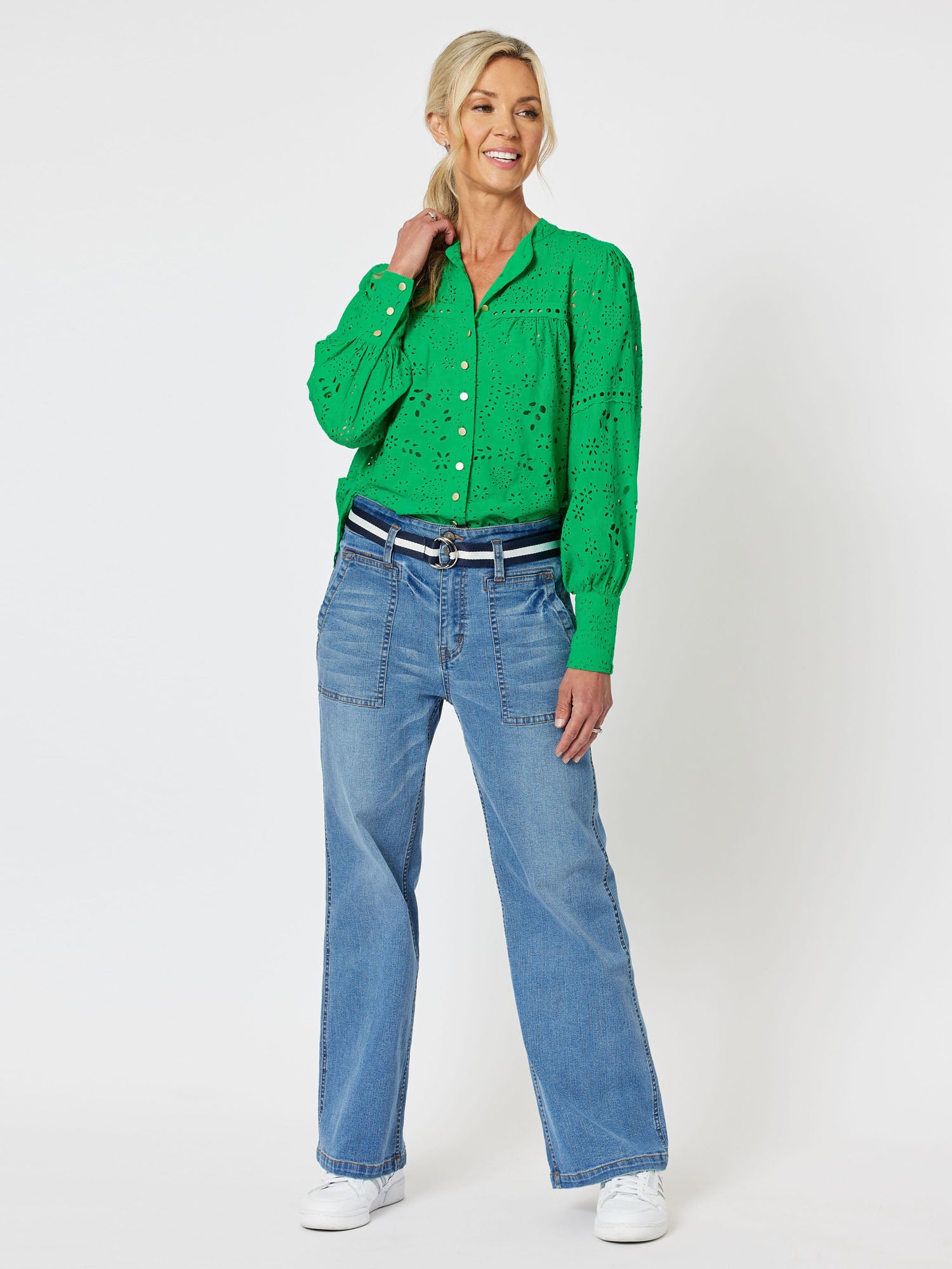Limani Broderie Cotton Shirt - Emerald