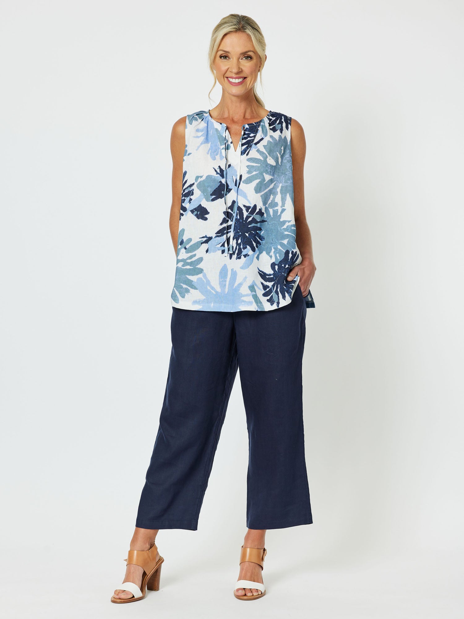Haven Linen Tank Top - Indigo