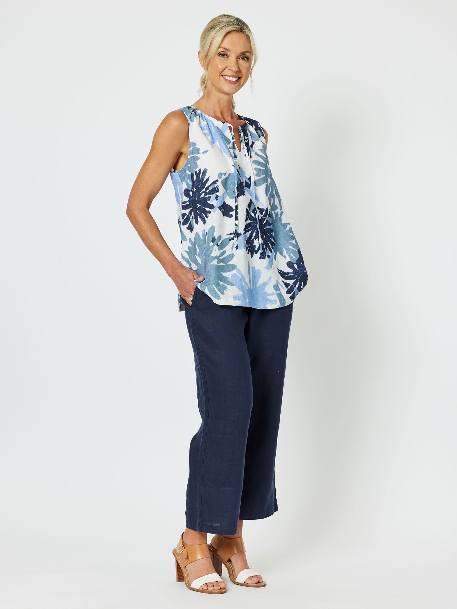 Haven Linen Tank Top - Indigo