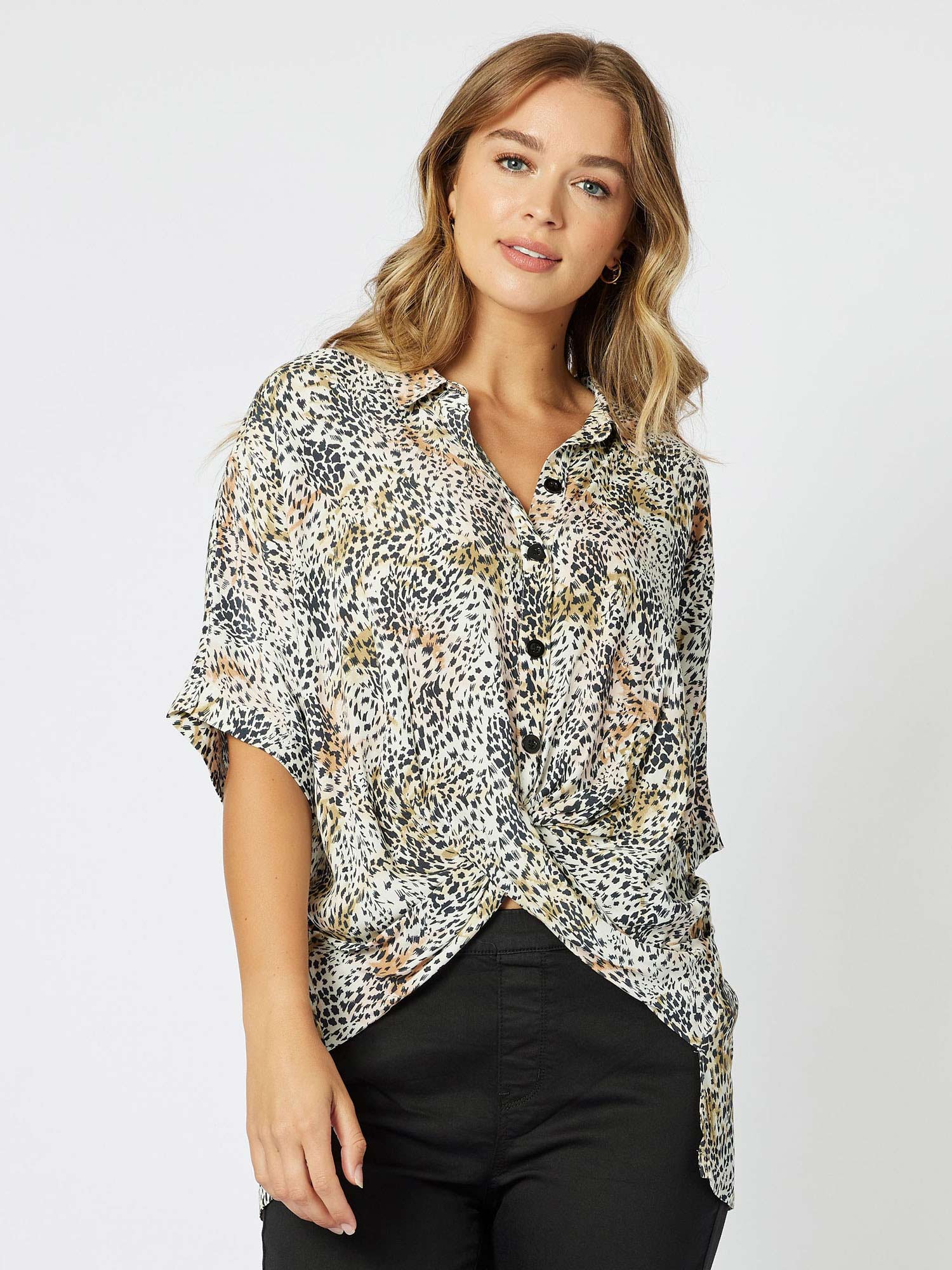 Kendall Twist Front Shirt - Animal